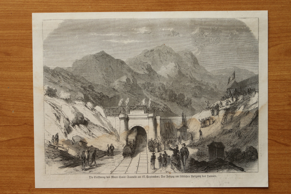 Wood Engraving Mont Cenis 1871 opening of the Mont Cenis tunnel France